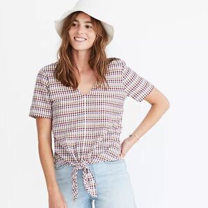 Madewell Novel Tie-Front Top in Rainbow Gingham Check
